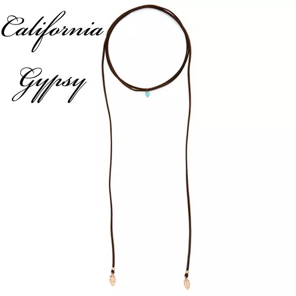 Boho western Gypsy hippie suede leaf stone choker - Picture 4 of 4